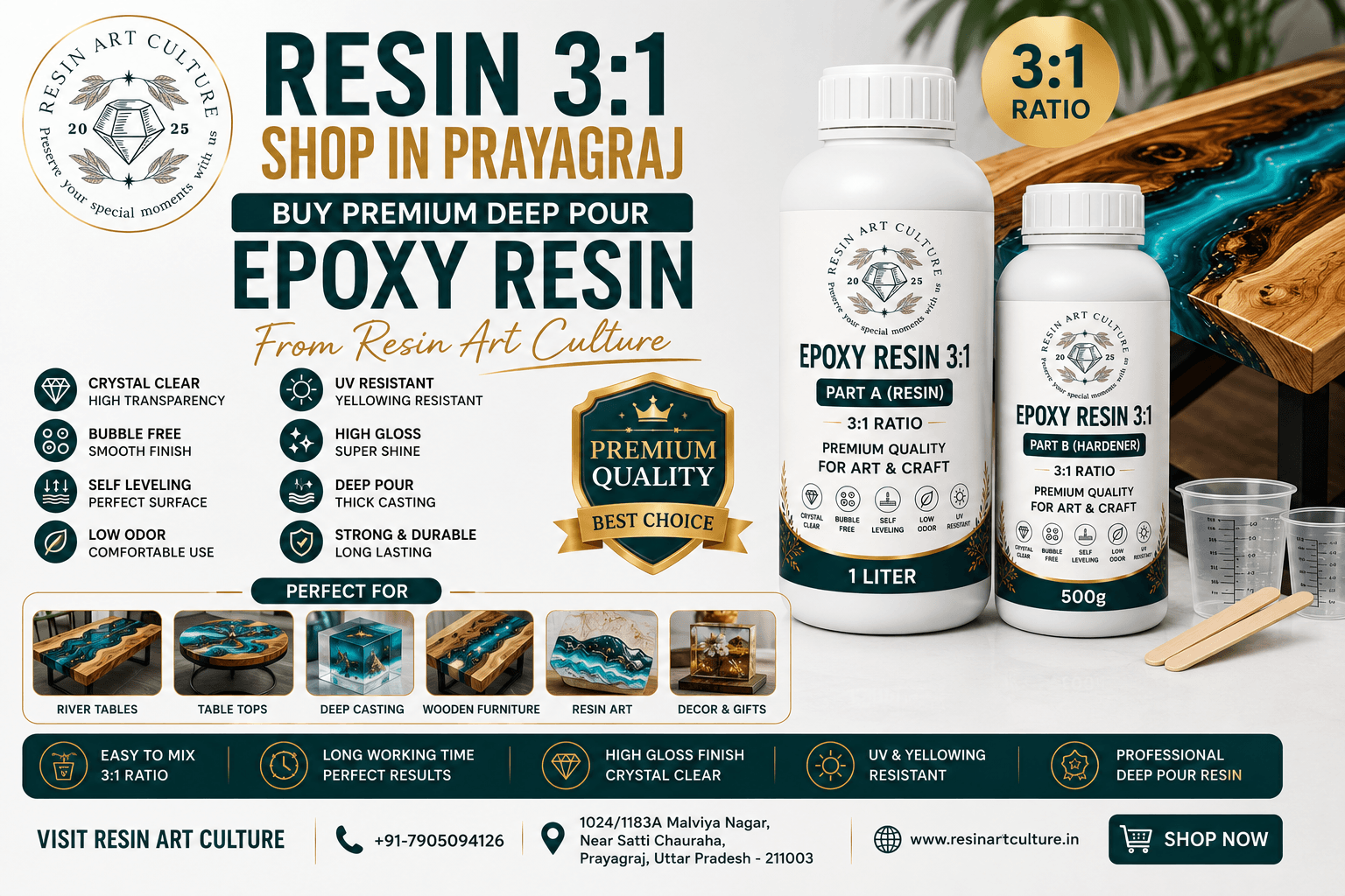 Resin 3:1 Shop in Prayagraj  Buy Premium Deep Pour Epoxy Resin from Resin Art Culture